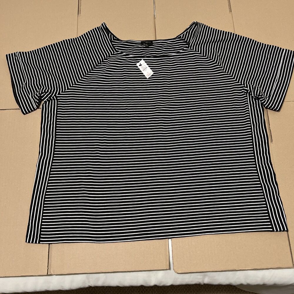 Talbots Black and White Striped Short Sleeve Tee
